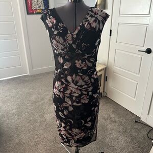 Black lined dress with floral overlay
